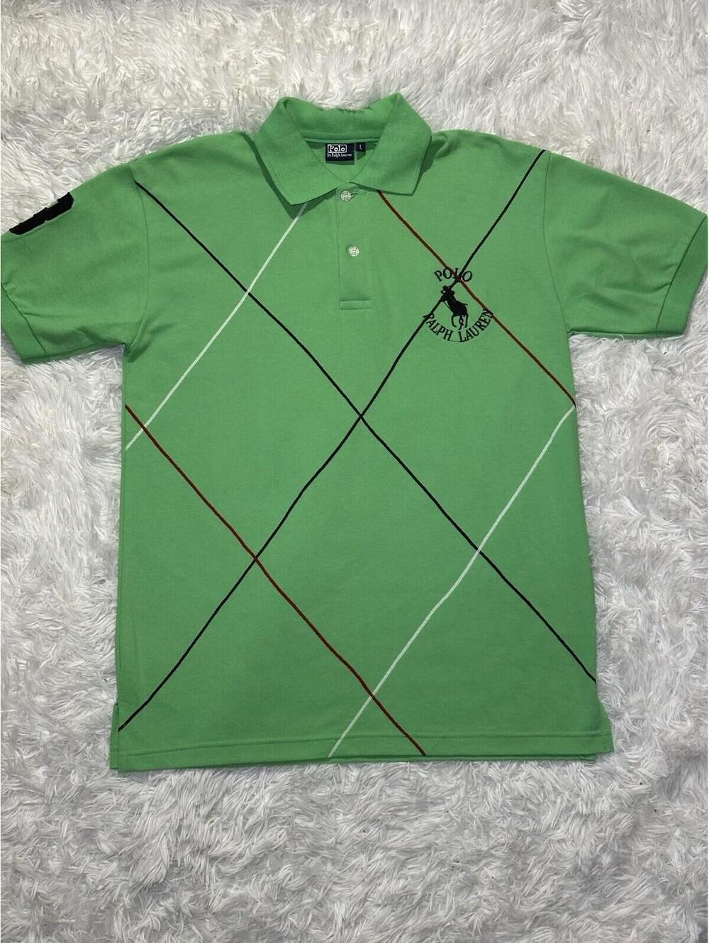 Vintage Polo Ralph Lauren Big Pony Argyle Polo Shirt Green Mens Large 90s L